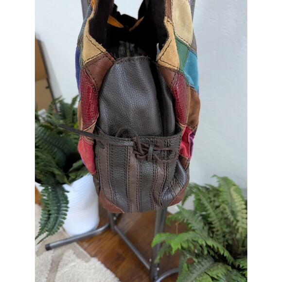 The Lucky Brand Vintage Boho Leather Patchwork Shoulder Tote Bag - Picture 4 of 13